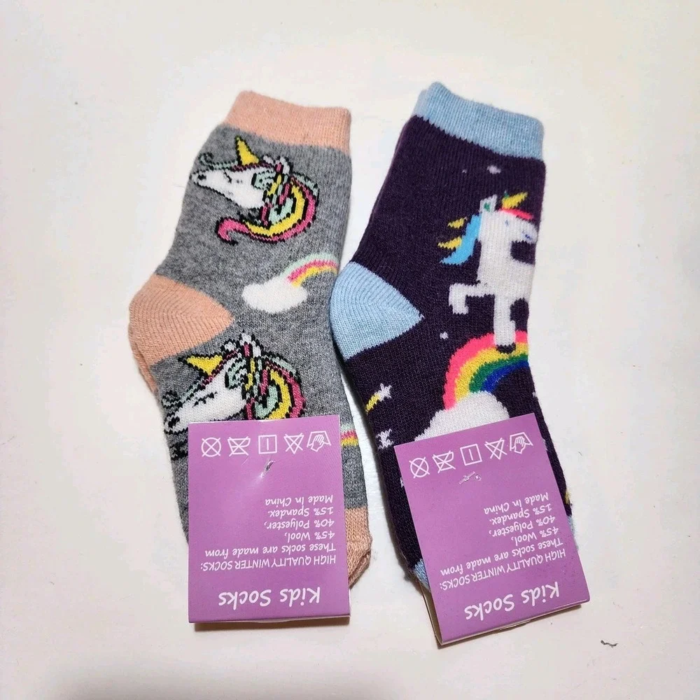 NEW High‎ Quality Thick Wool Blend Unicorn Socks 6 Each Fits Ages 4-7 Multicolor